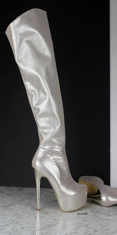 silver over the knee boots