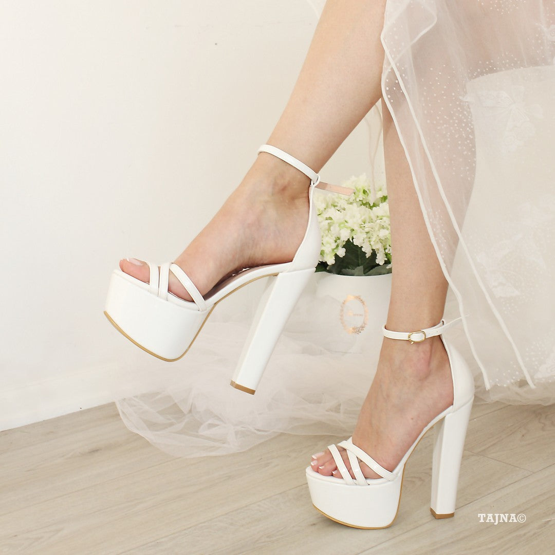 Cross Strap Bridal White Platform Shoes | Tajna Club