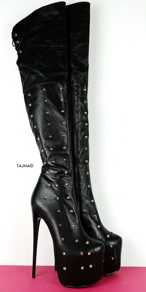 studded high heel boots