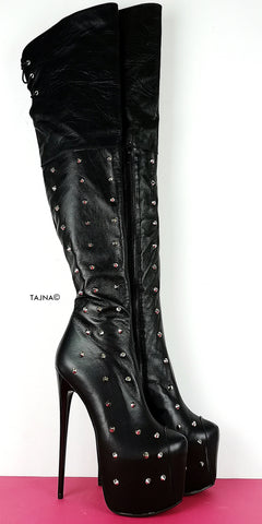 black genuine leather knee high boots