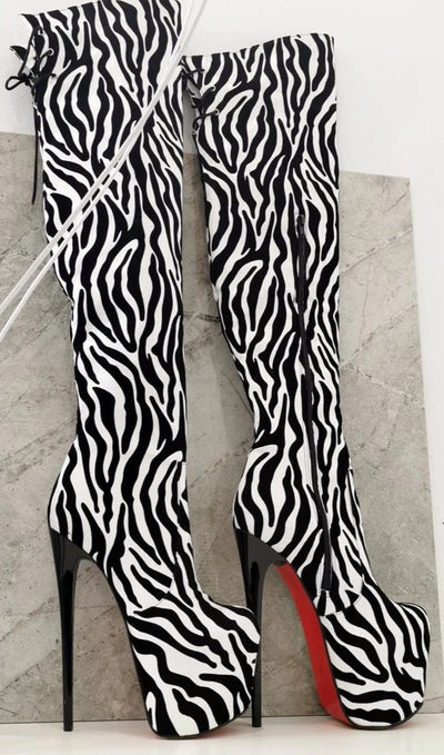 zebra platform heels