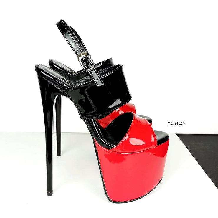 Red Black Patent Sling Back High Heel Sandals | Tajna Club