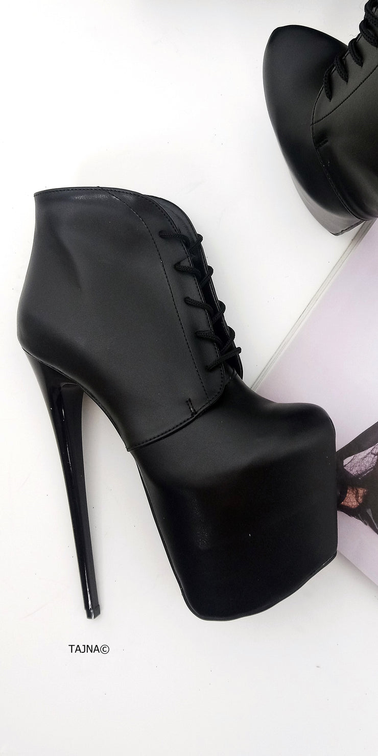 Black Matte Ledna Lace Up Booties | Tajna Club