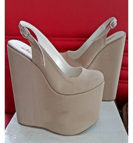 nude color wedge shoes