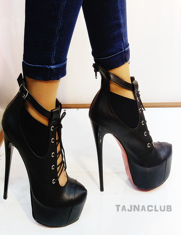 ankle strap lace up heels