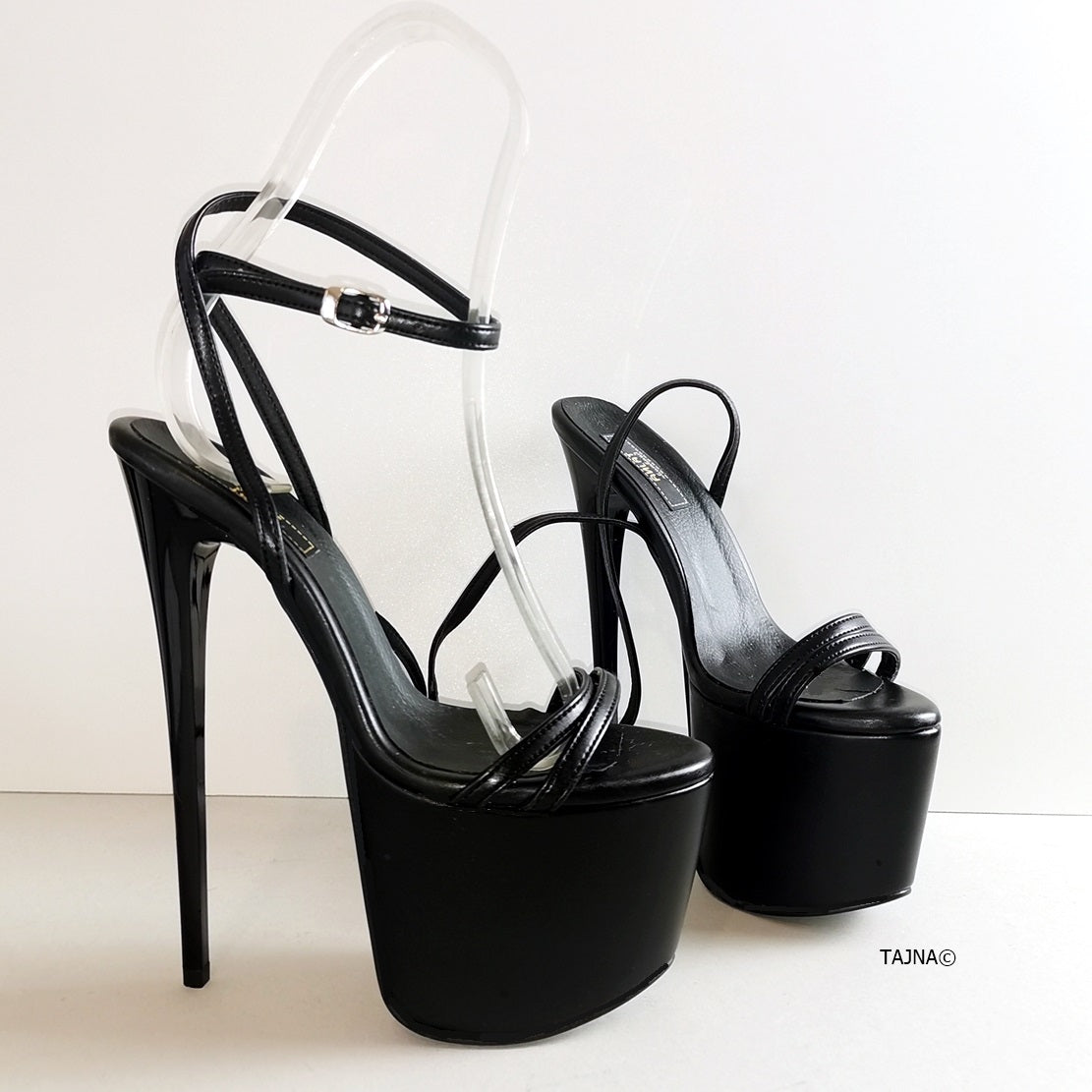 Black Pencil Heel Platform Sandals | Tajna Club
