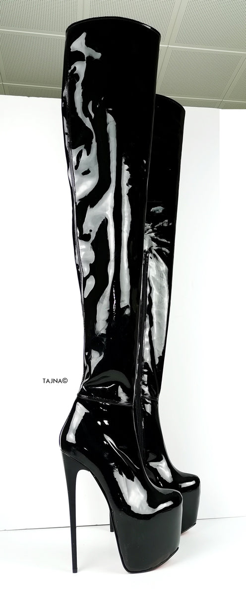 Black Patent 100 cm Extreme Ultra High Thigh Boots | Tajna Club