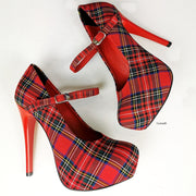 red plaid pumps