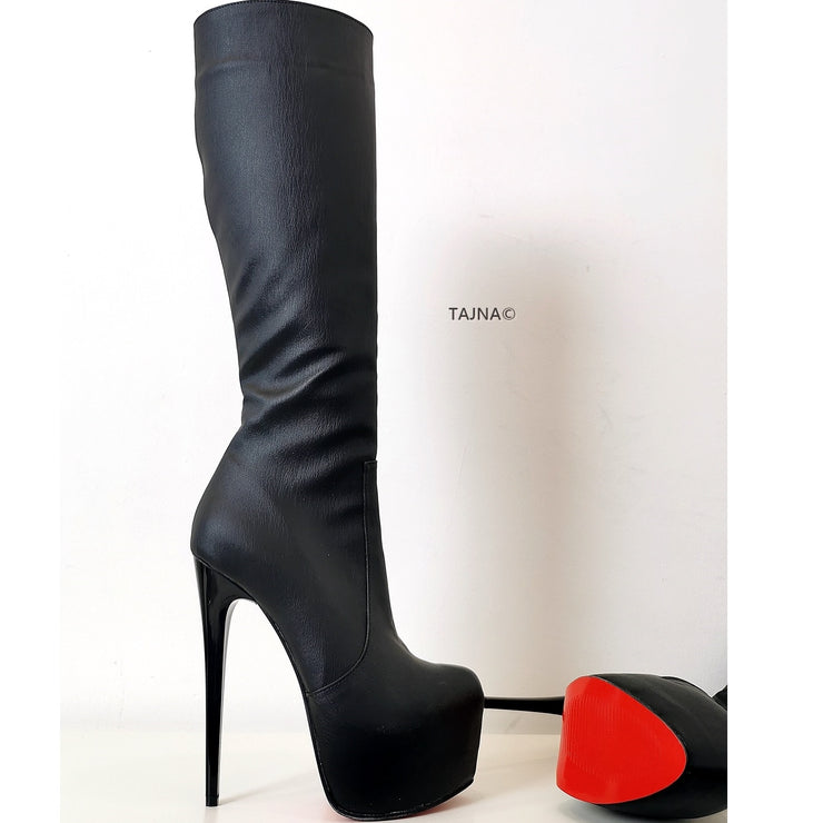 Black Matte Mid Calf Platform Boots | Tajna Club