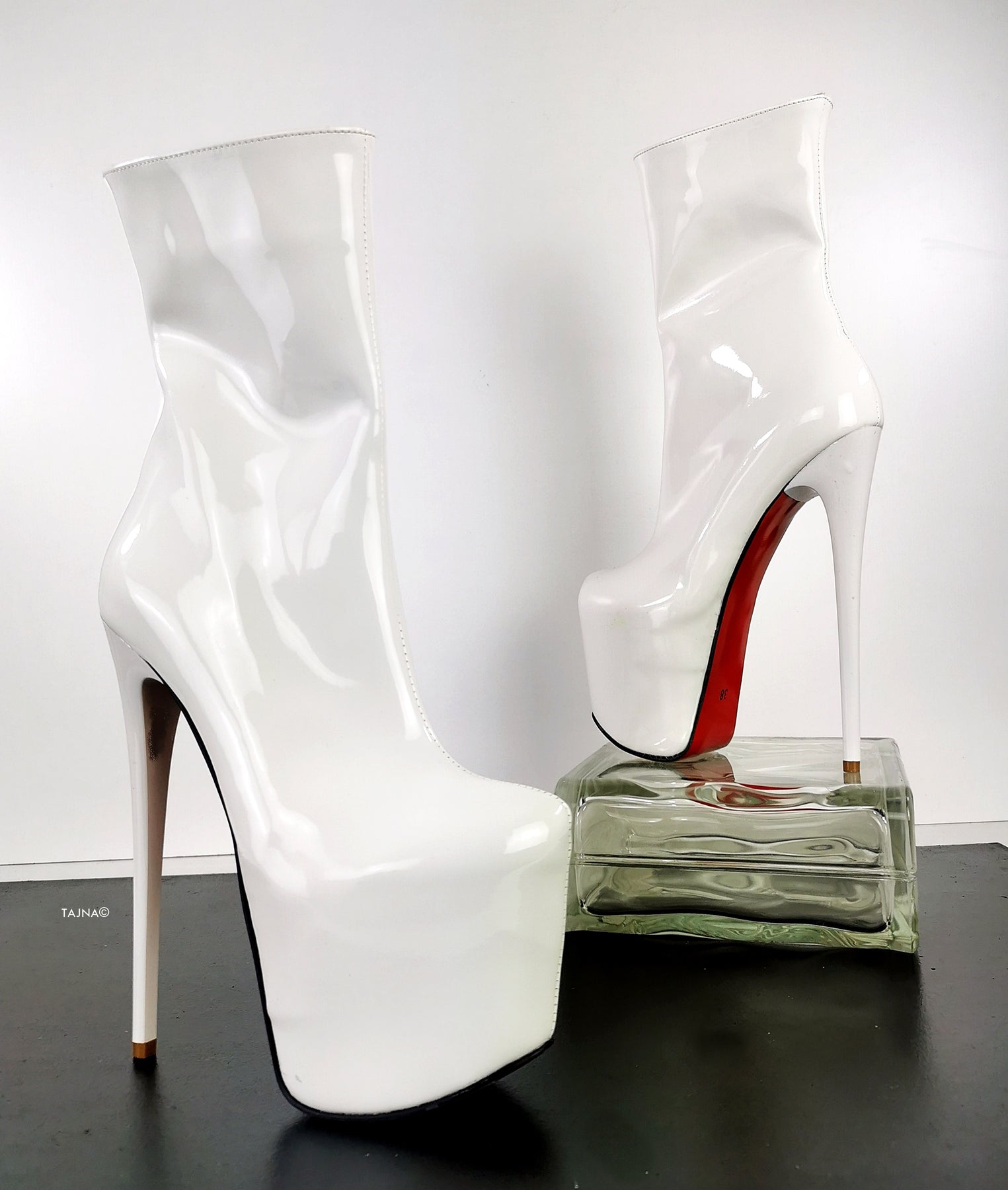 White Patent High Heel Ankle Boots – Tajna Club