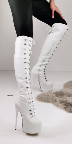 White Matte Military Syle Lace Up Boots – Tajna Club