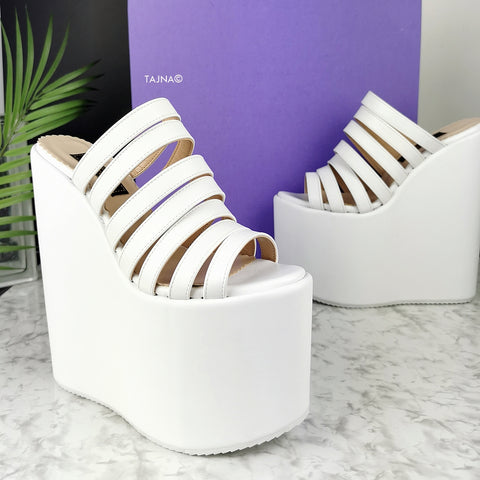 white multi strap mules