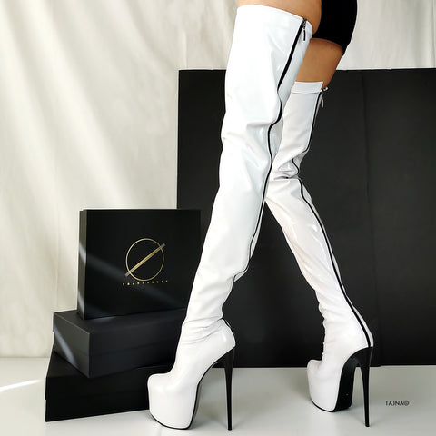 white thigh high platform boots
