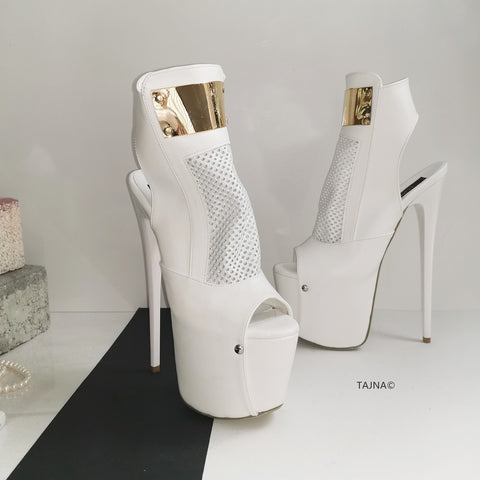 White Fishnet Platform High Heels 