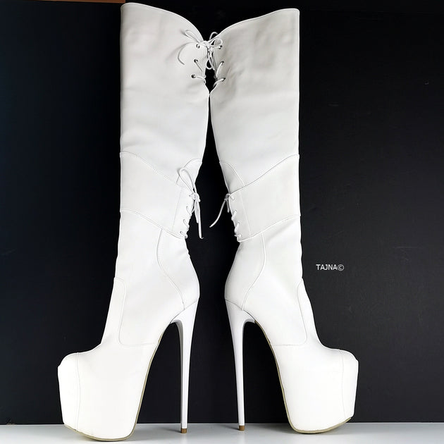White Matte High Heel Over the Knee Boots – Tajna Club