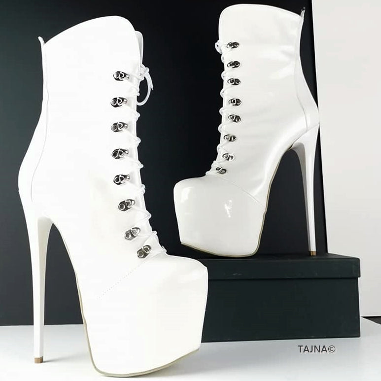 White Patent Military Style Platform Boots | Tajna Club
