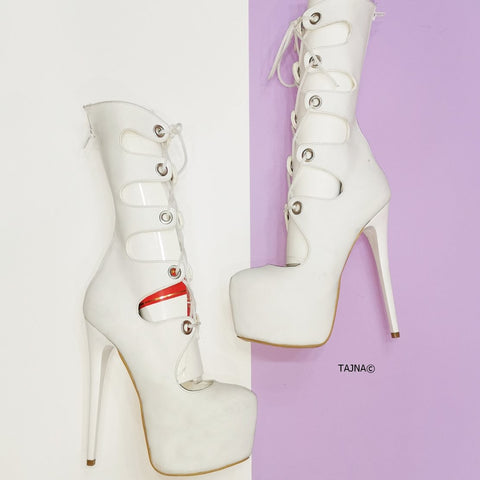 white lace up boots heels