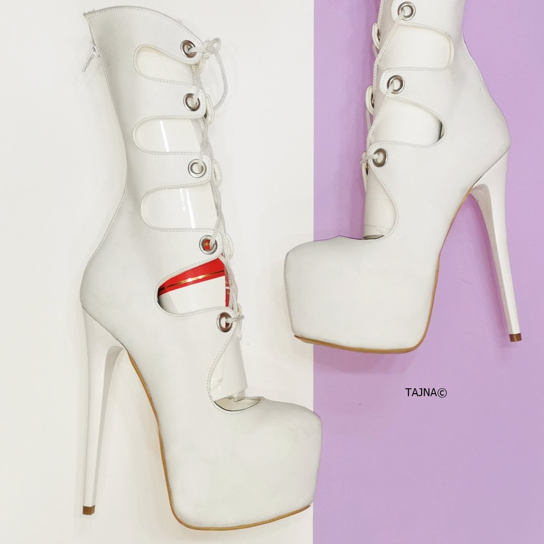 Gladiator Thin White Platform Lace Up Boots | Tajna Club
