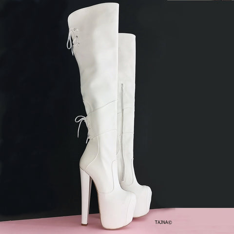 white chunky heel boots