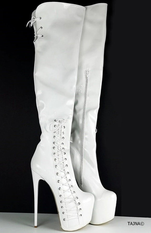 White Patent Corset Style Long Boots – Tajna Club