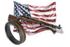 An M1 Garand in front of an American Flag