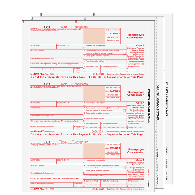 1099-NEC  Non Employee Compensation  3 Part Set