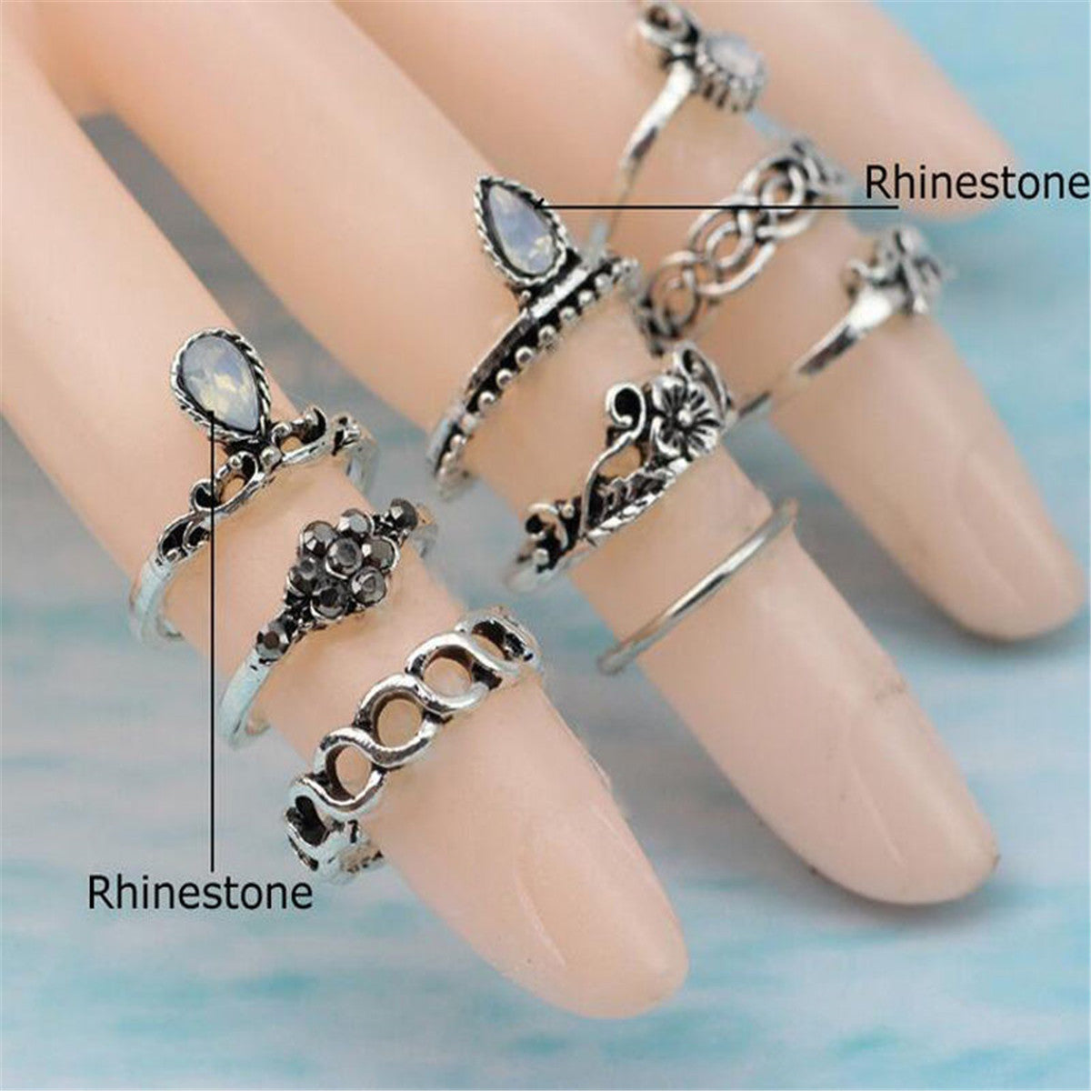 10pcs Vintage Knuckle Rings Tribal Ethnic Hippie Joint Punk Ring Set for Women
