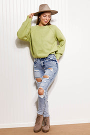 GeeGee Having Fun Full Size Reverse Stitch Cropped Sweater