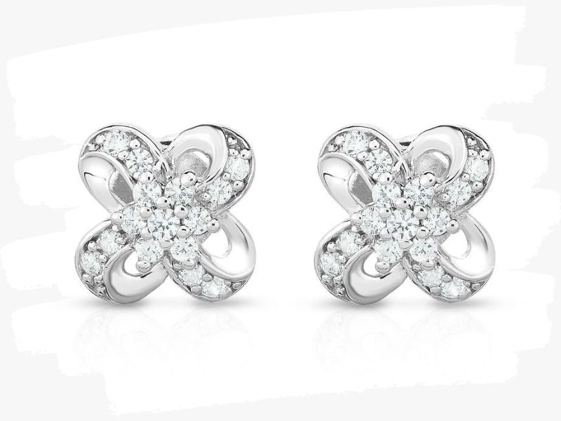 flower cluster white gold stud earrings