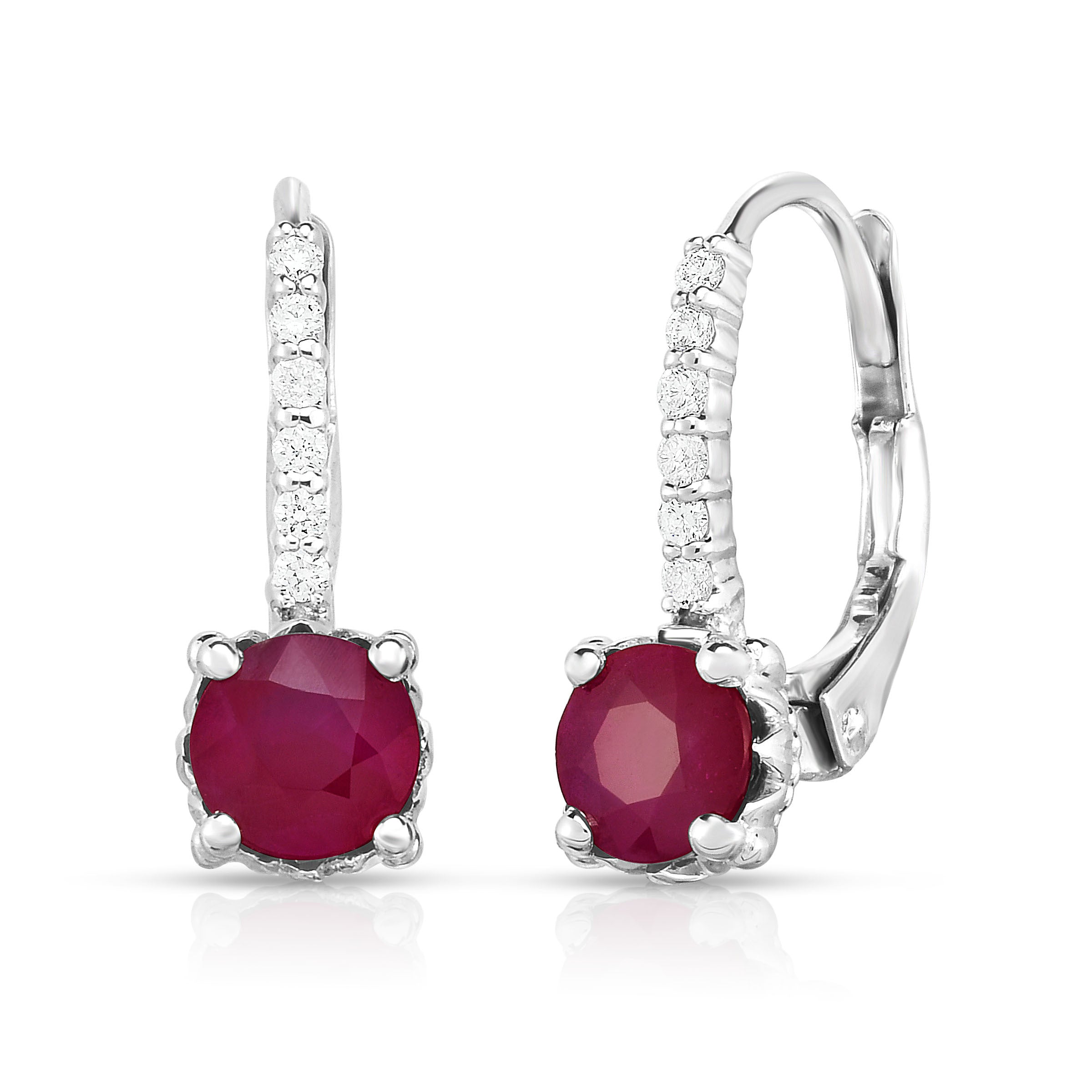 14K White Gold Ruby & Diamond (0.08 Ct, G-H Color, SI2-I1 Clarity) Lev ...