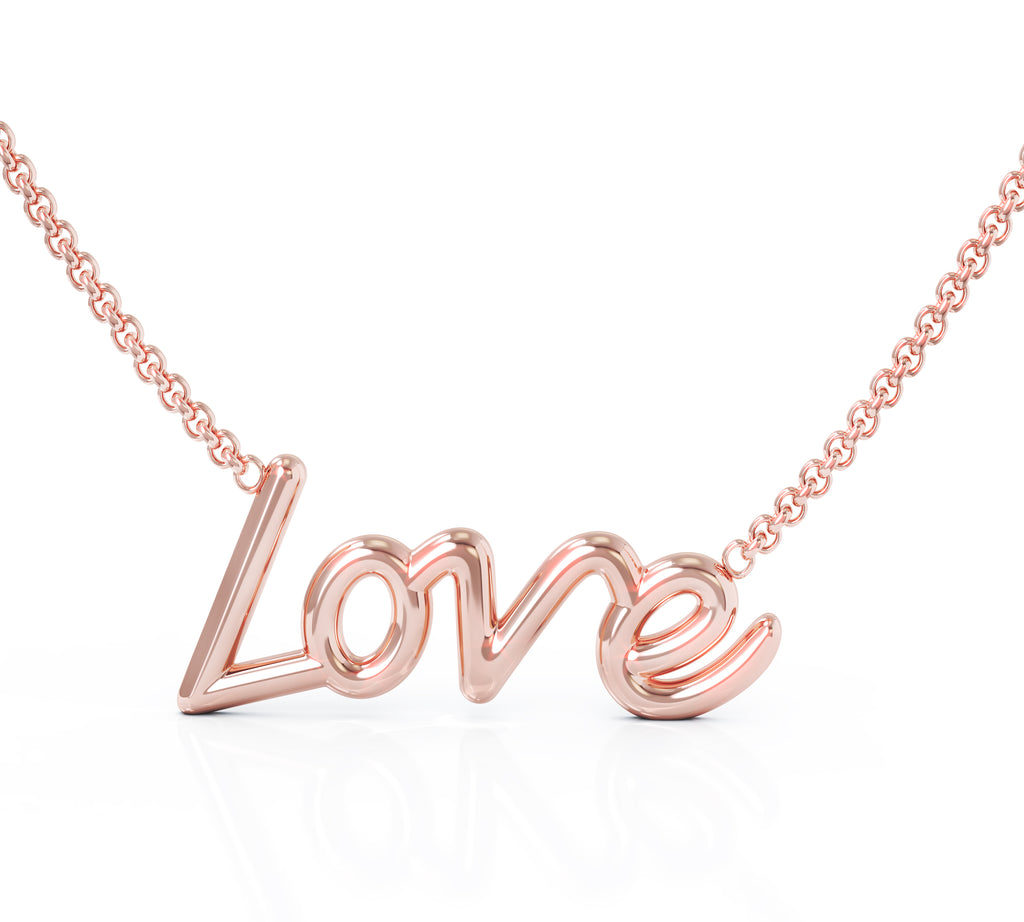 14K Gold LOVE Pendant Necklace, 16-17