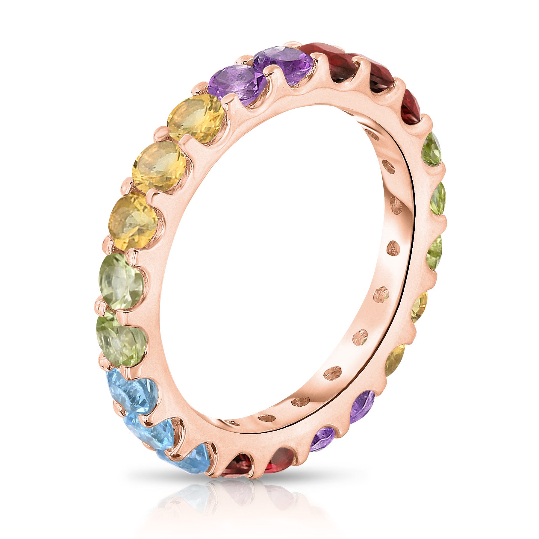 14K Gold Rainbow Multicolor Gemstone Eternity Ring