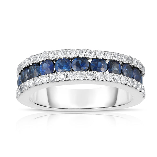 14K White Gold Blue Sapphire & Diamond (0.44 Ct, G-H Color, SI2-I1 Cla ...
