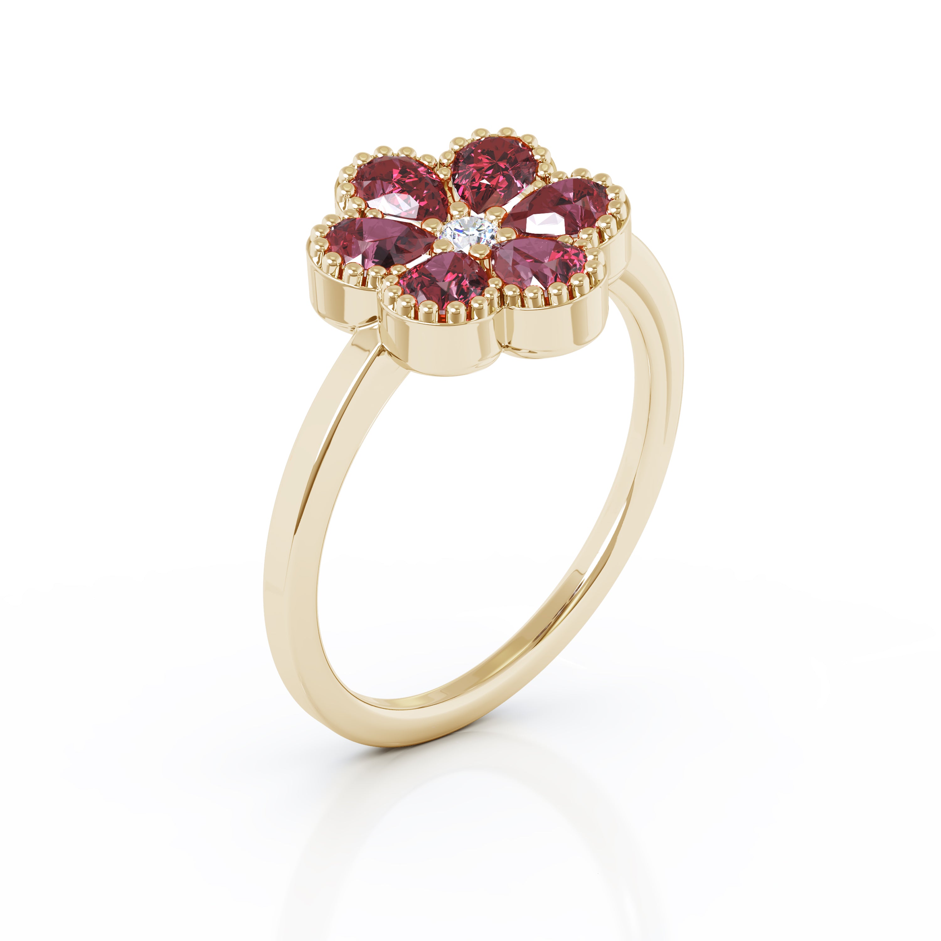 14K Gold Ruby & Diamond Cluster Flower Ring