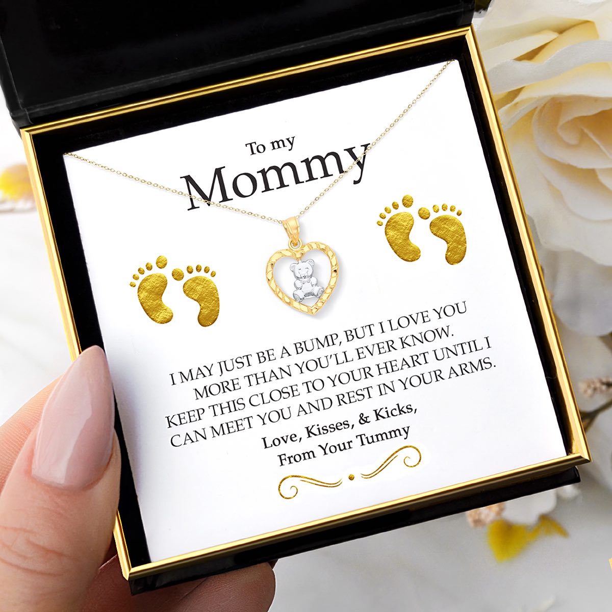 To My Mommy - Solid Gold Teddy Bear Necklace Gift Set