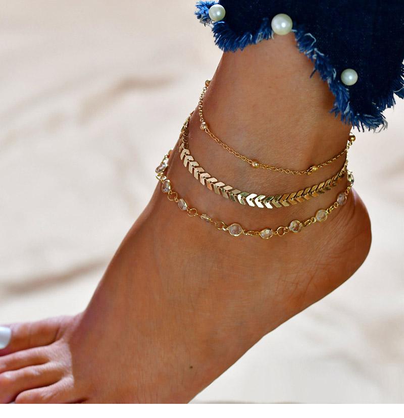 Chevron and Crystals Anklet Set (3 Sets 