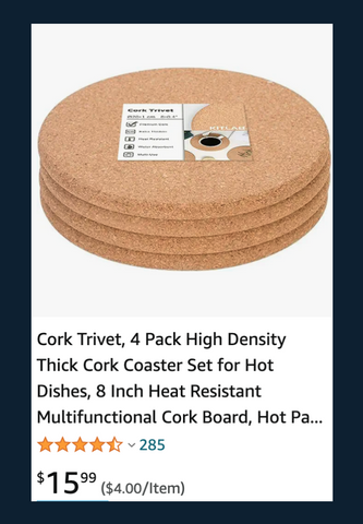 High Density Cork Trivets