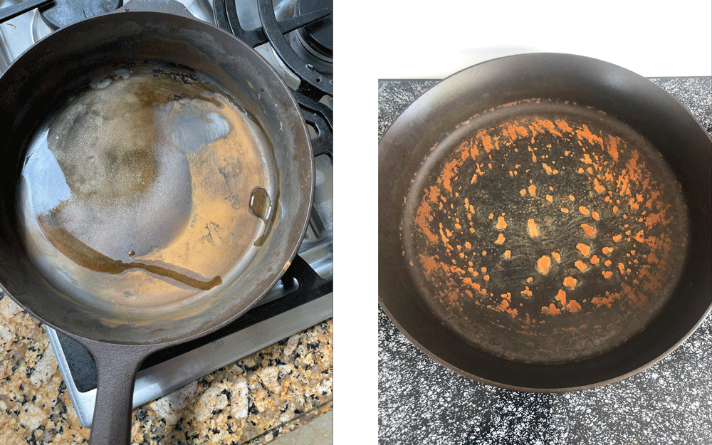 1 year in on building up the black seasoning on a Smithey CastIron pan. So  cool to watch the transition from shiny bronze to marbled to eventually  black. : r/castiron