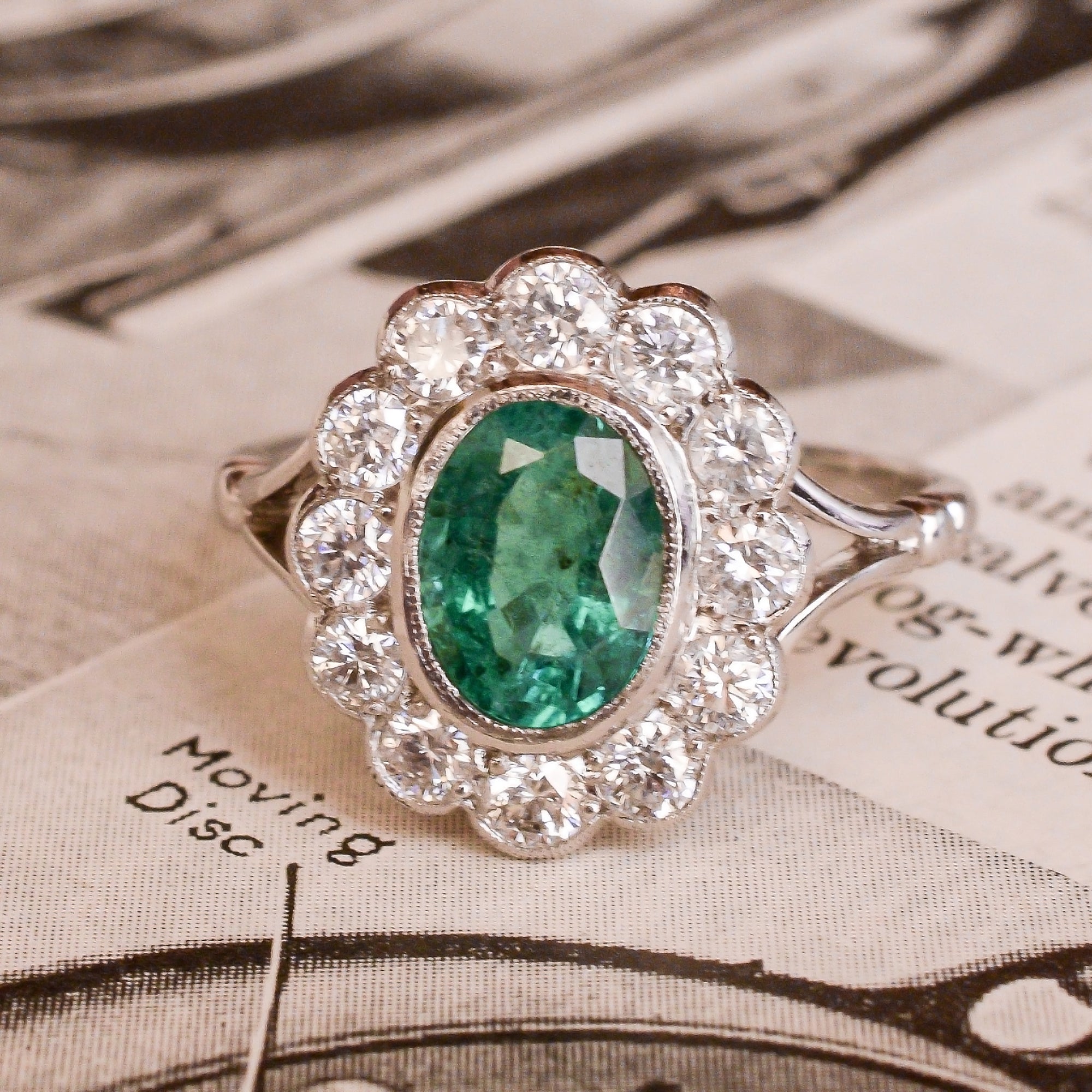 Art Deco Emerald Diamond Flower Cluster Ring Butter Lane Antiques