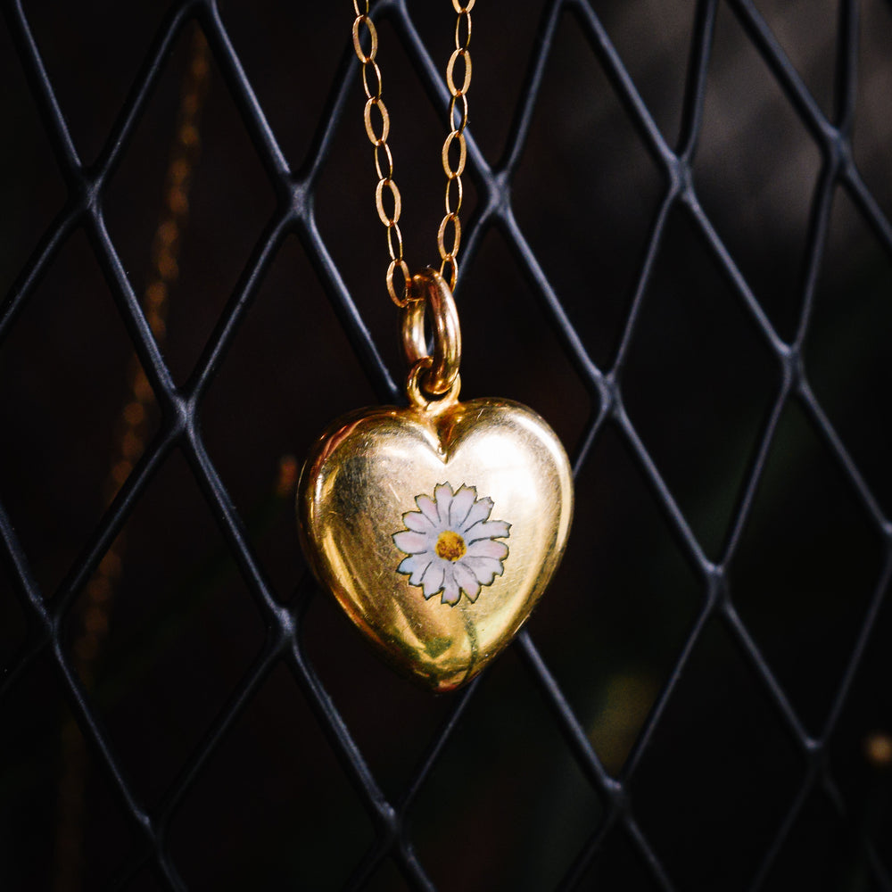 Victorian Daisy Puffed Heart Pendant