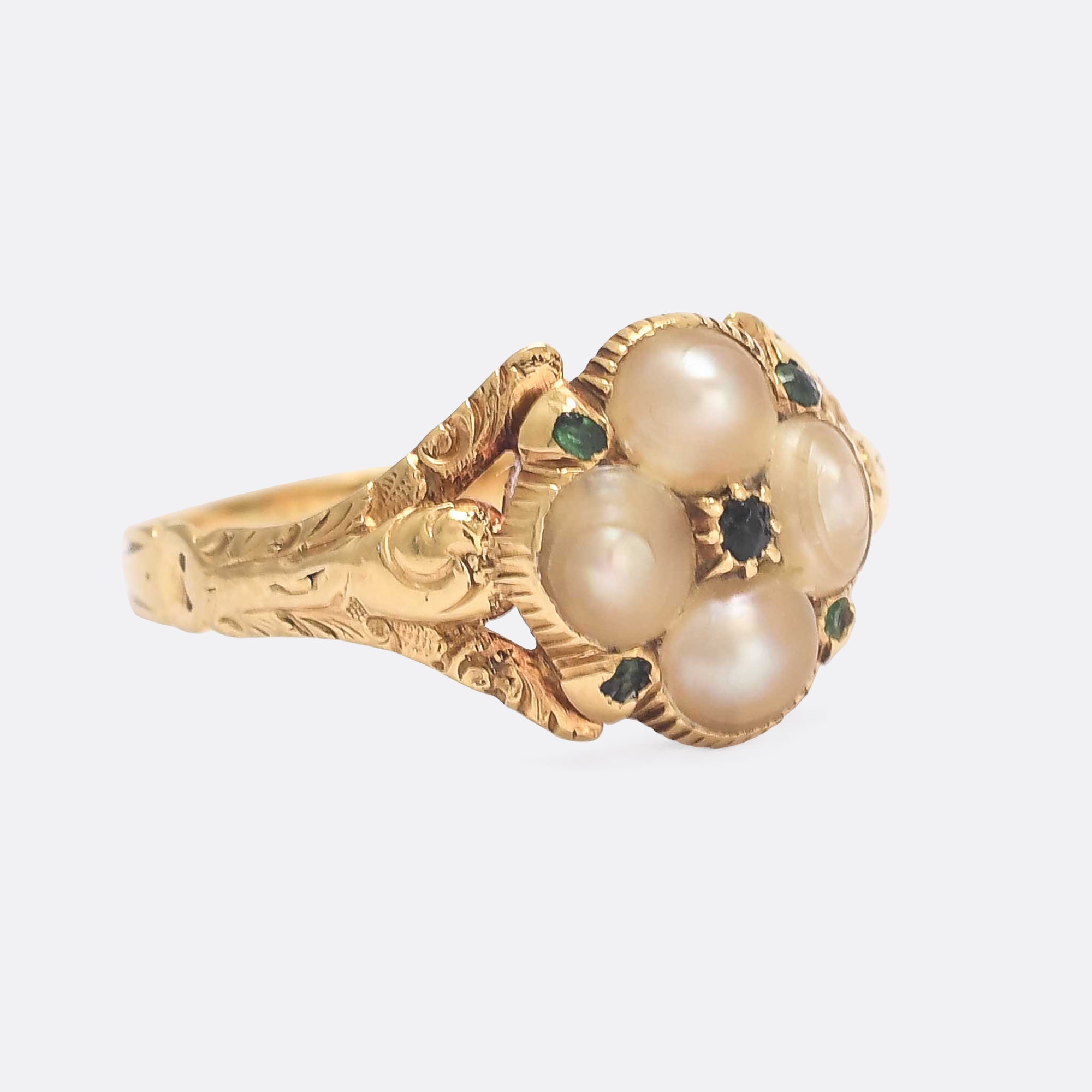 Georgian Pearl & Emerald Cluster Ring – Butter Lane Antiques