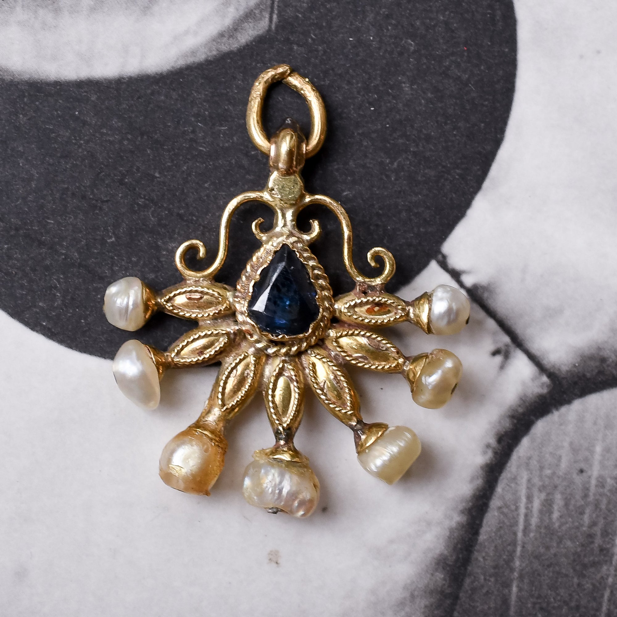 Late Victorian Sapphire & Baroque Pearl Fan Pendant – Butter Lane Antiques