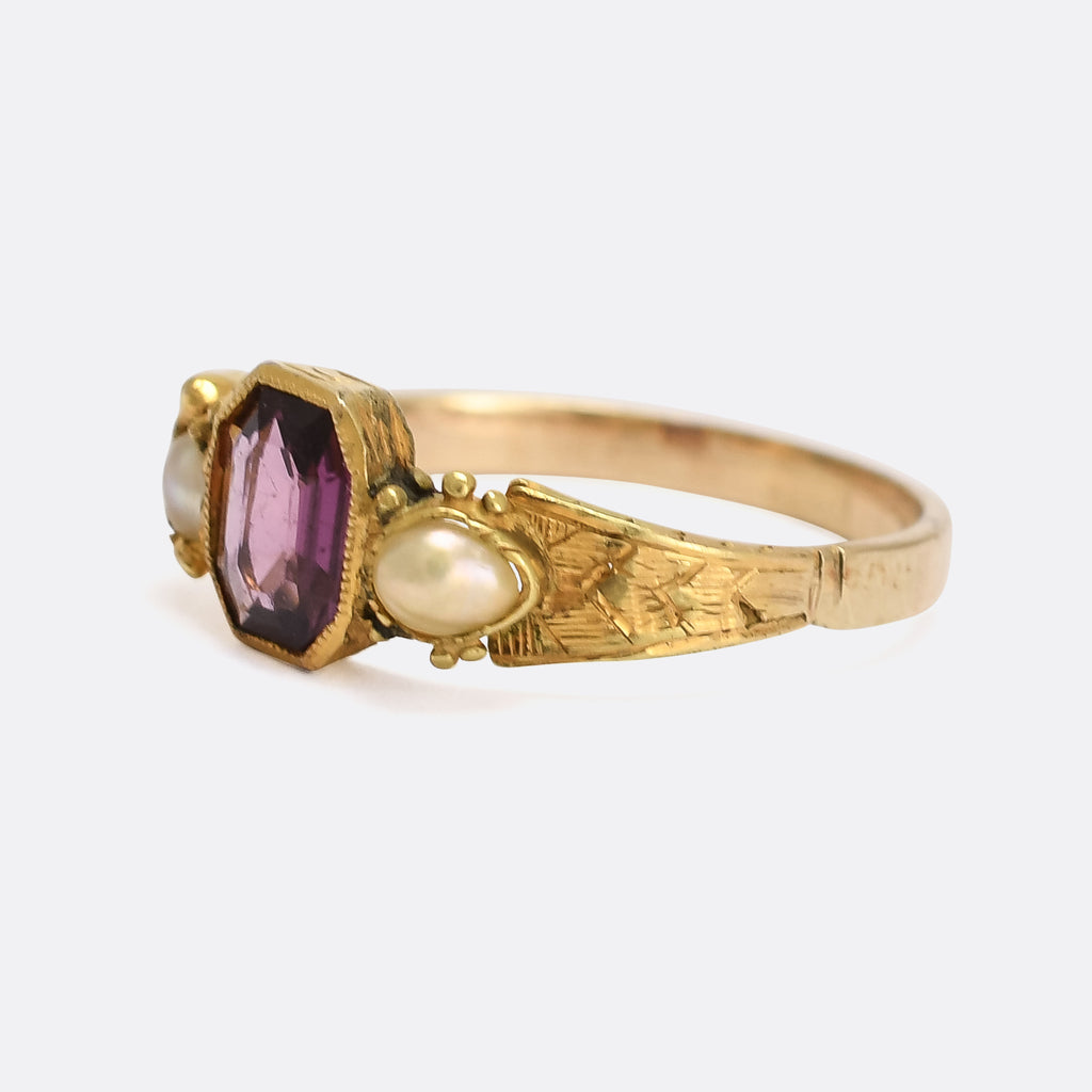 Mid-Victorian Almandine Garnet & Pearl Three-Stone Ring – Butter Lane ...