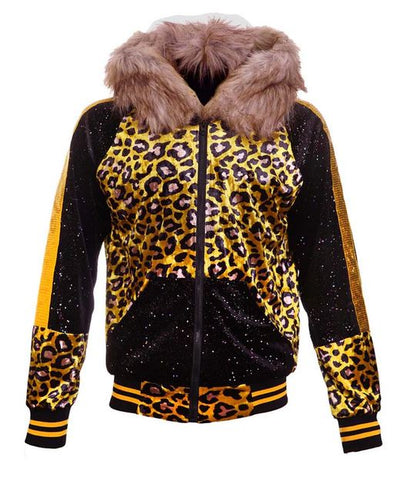 Mischief maker unisex velvet hoodie yellow cheetah print