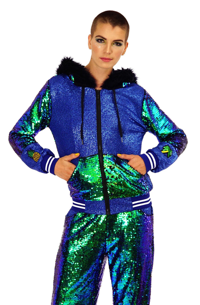 blue sequin tracksuit