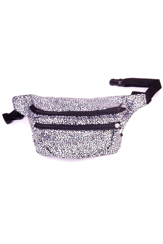 Silver Crackle  State of Disarray Metallic colourful Bumbag Fanny Pack Party Utility Bag 