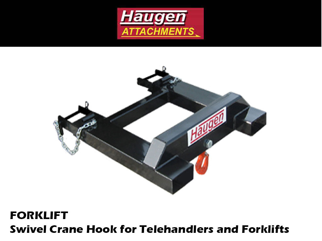 HAUGEN FORK MOUNTED SWIVEL HOOKS FOR LARGE FORKLIFTS AND WHEEL