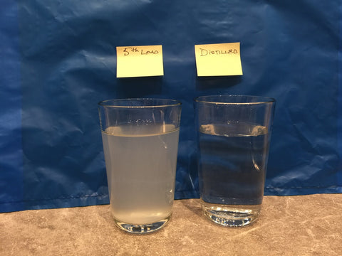 Distilled water before (R) and after (L) passing through Black Berkey filters.