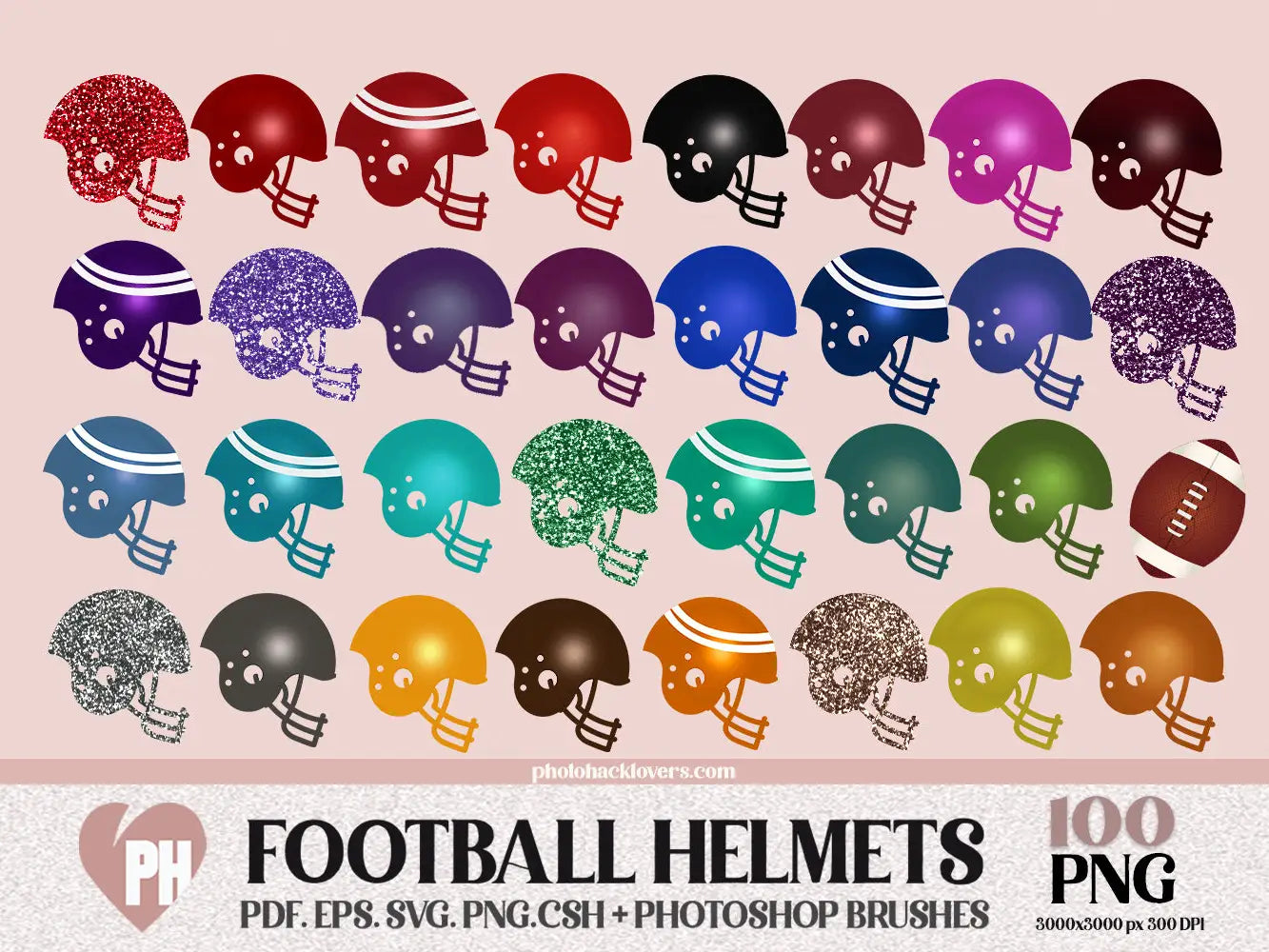 100 Colorful Football Helmet Clipart Images - Instant Download