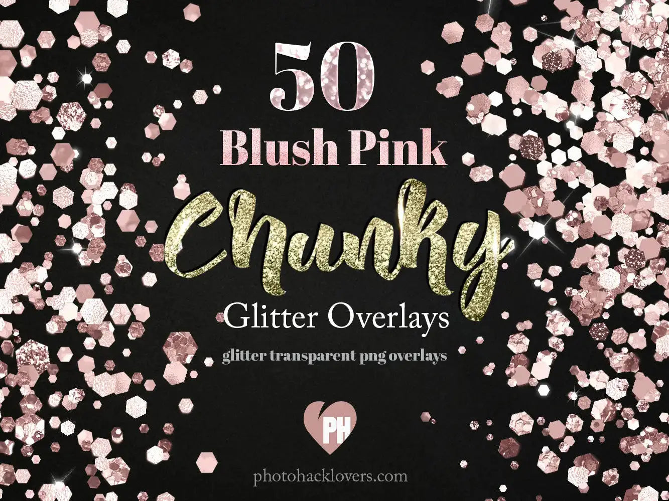 50 Chunky Rose Gold Glitter Overlays -Glitter Png